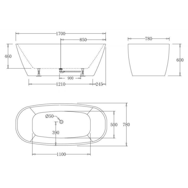 Ванна акриловая BelBagno BB72-1700-W0, 170 х 80 см, белая