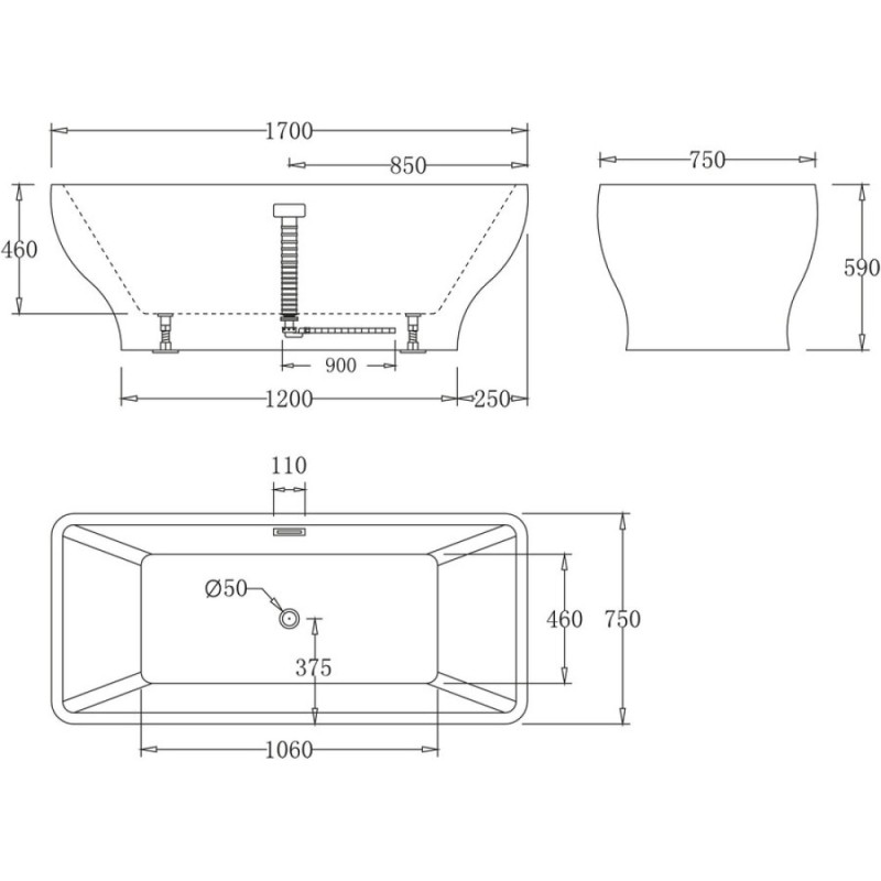 Ванна акриловая BelBagno BB73-1700, 170 х 75 см