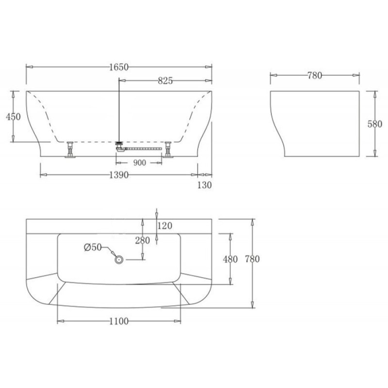 Ванна акриловая BelBagno 165 х 78 см, BB74-1650-W0