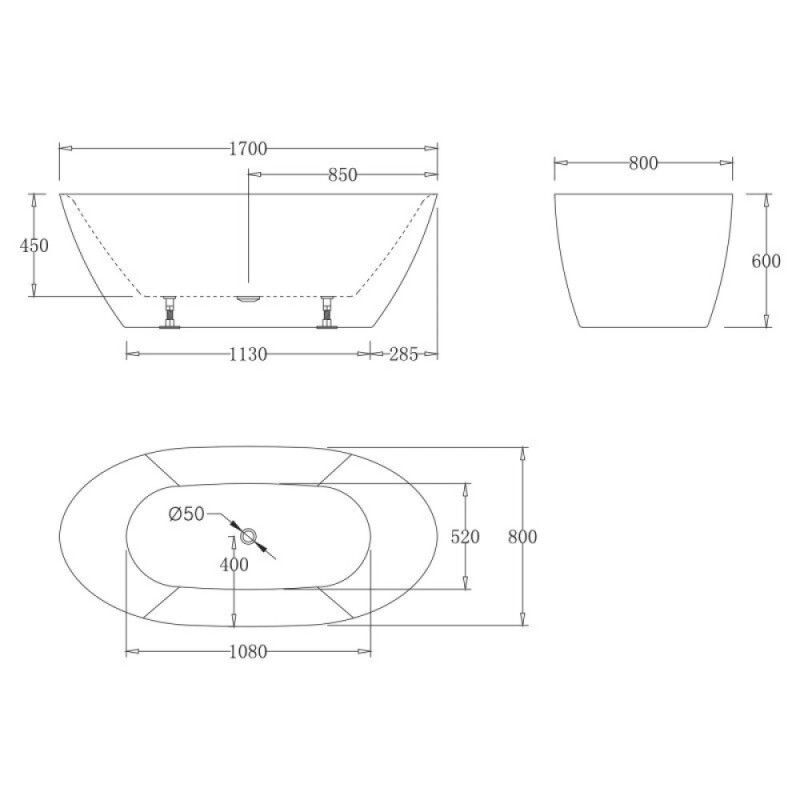 Ванна акриловая BelBagno 170 х 80 см, BB77-1700-W0