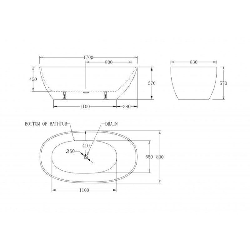 Ванна акриловая BelBagno 170 х 85 см, BB80-1700-W0