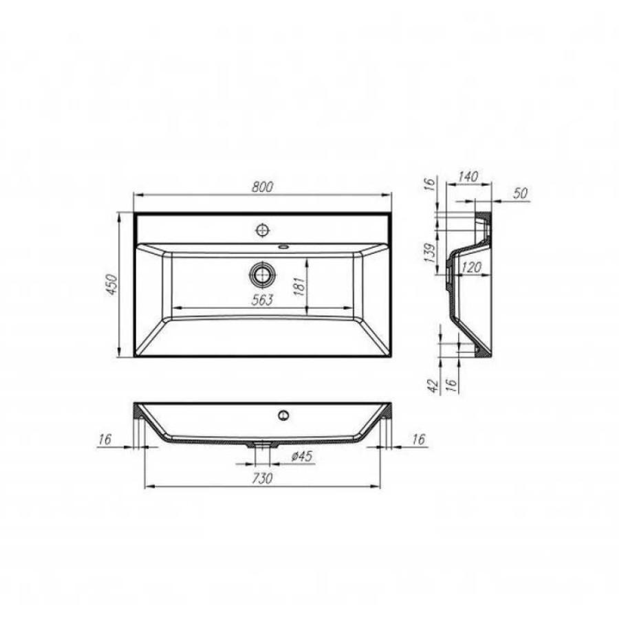 Раковина из искусственного камня BelBagno Aurora BB800/450-LV-ART-AST-NERO, 80 x 45 х 14 см, черный матовый