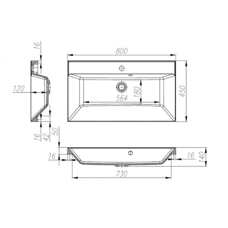 Раковина из литьевого мрамора BelBagno Aurora BB800/450-LV-MR-AST, 80 x 45 см