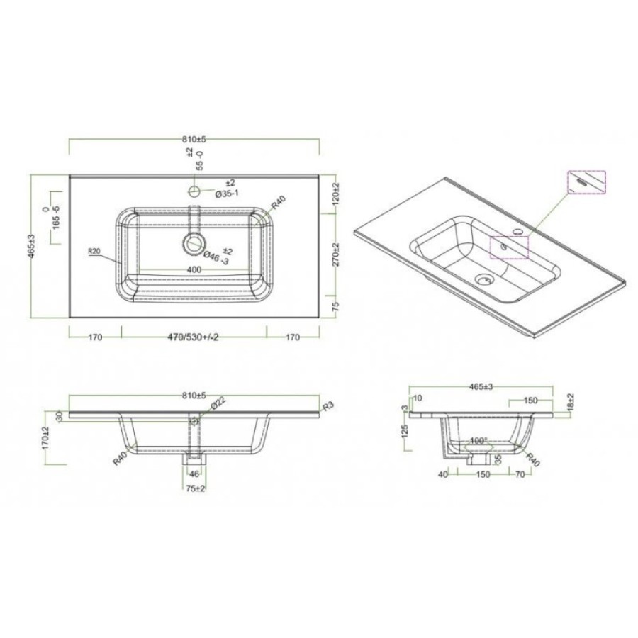Раковина керамическая BelBagno BB800ETL, 80 см, белая