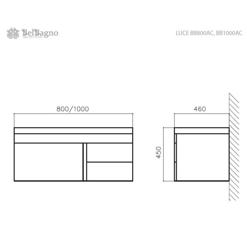 Тумба под раковину BelBagno Luce BB800VAC/BL, цвет Bianco Lucido