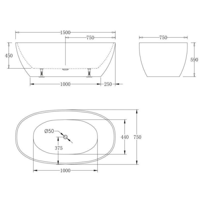 Ванна акриловая BelBagno BB81-1500-W0, 150 x 75 см, белая