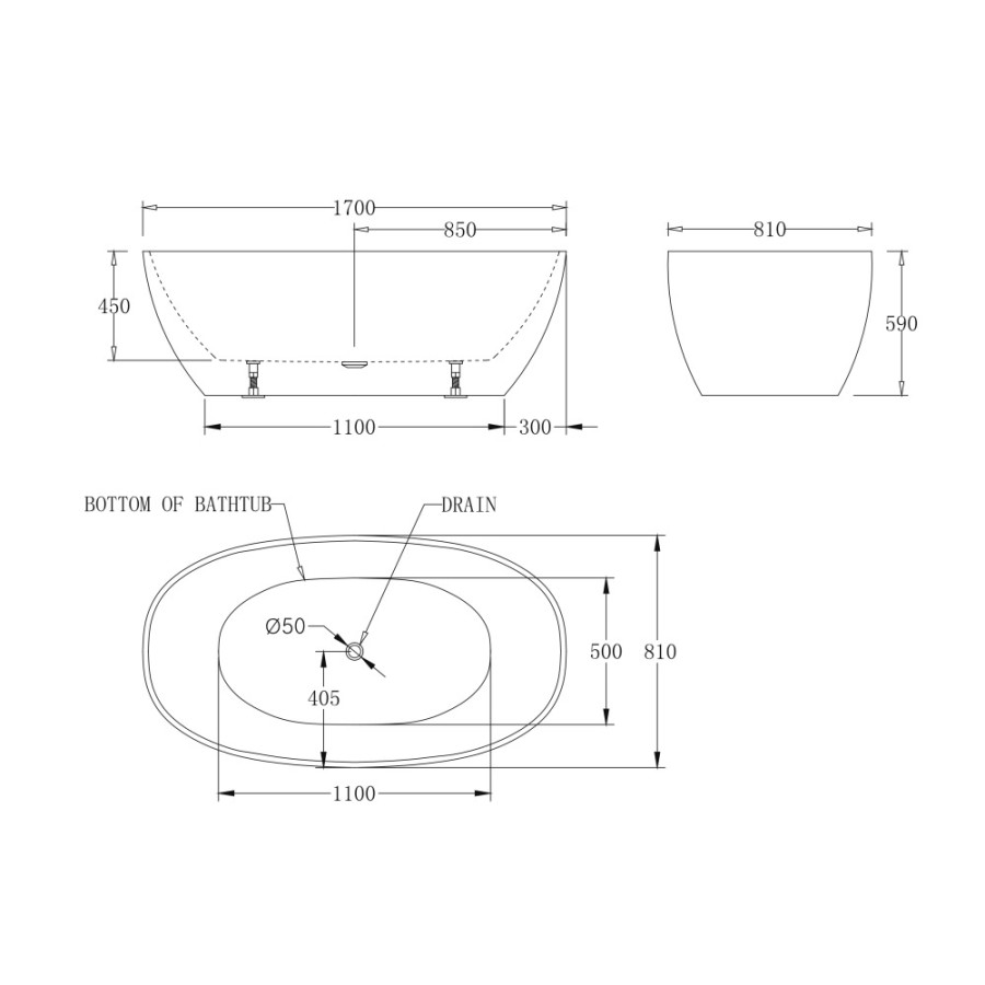 Ванна акриловая BelBagno BB81-1700-W0, 170 х 80 см, белая