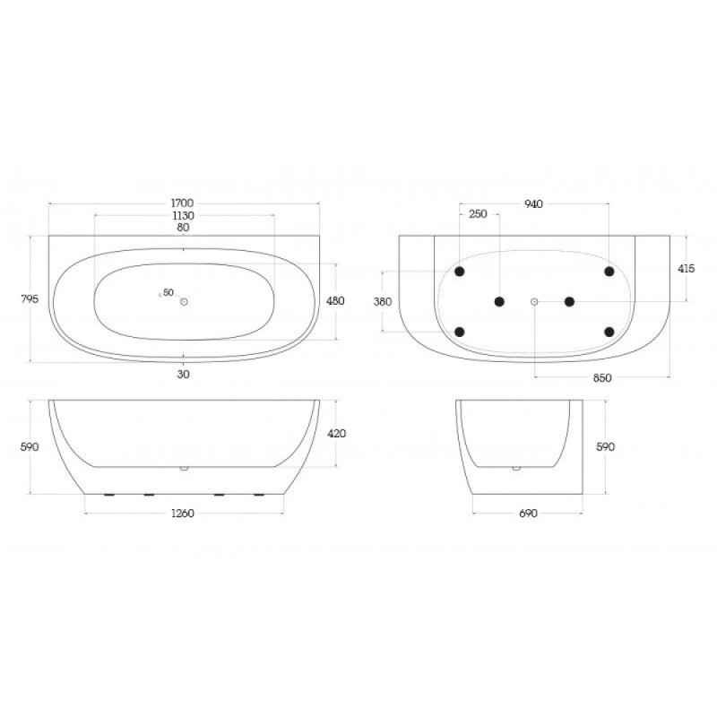 Ванна акриловая BelBagno BB83-1700-W0, 170 х 80 см, белая