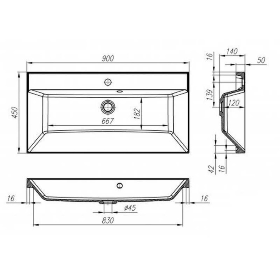 Раковина из искусственного камня BelBagno Aurora BB900/450-LV-ART-AST-NERO, 90 x 45 х 15 см, черный матовый