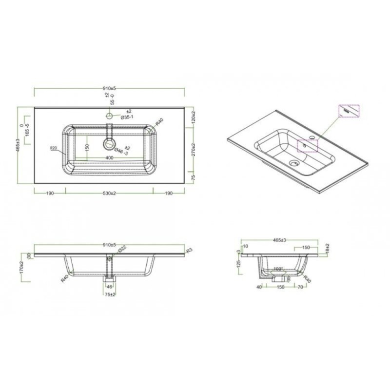 Раковина керамическая BelBagno BB900ETL, 91 x 46 x 17 см