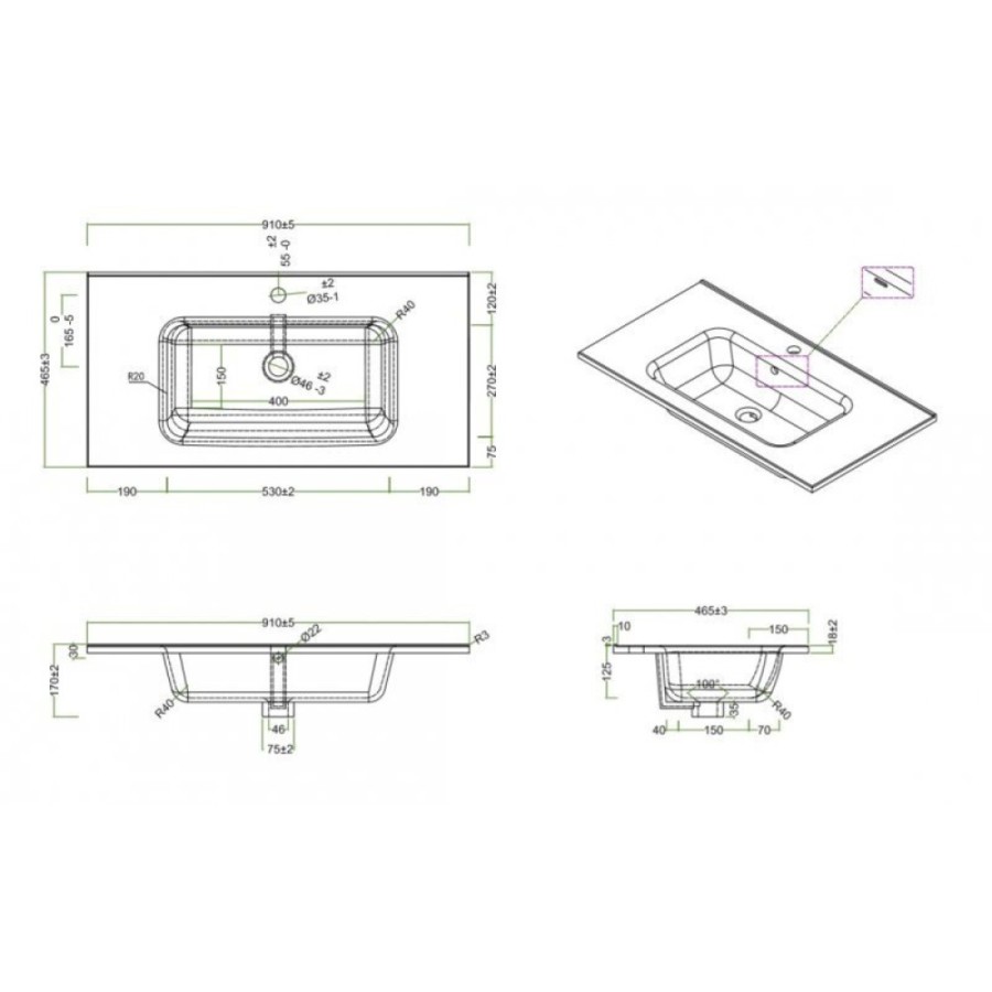 Раковина керамическая BelBagno BB900ETL, 91 x 46 x 17 см
