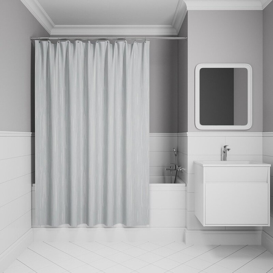 Штора для ванной комнаты Iddis Base BD02P24i11, 240 x 200 см, полиэстер, цвет светло-серый