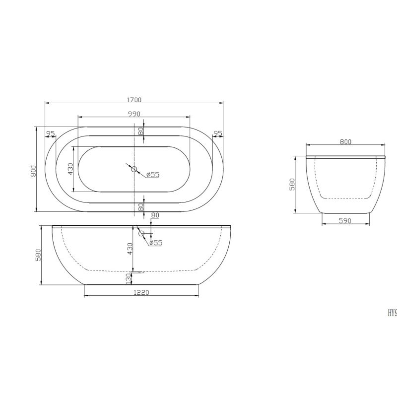 Акриловая ванна BELBAGNO BB13-1700, 1700x790x580