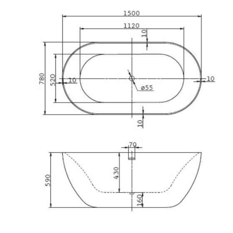 Акриловая ванна BELBAGNO BB27, 1500x780x590