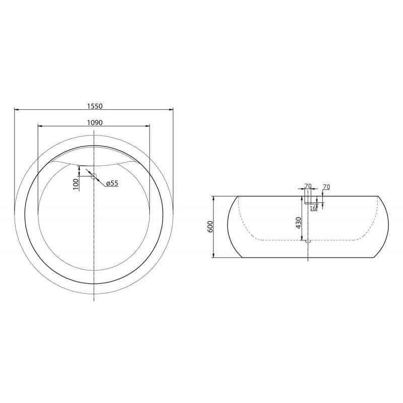 Акриловая ванна BELBAGNO BB30-1550, 1550x1550x600