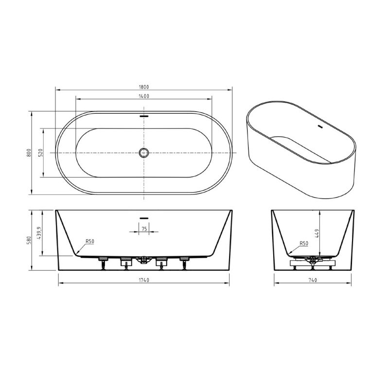 Акриловая ванна BELBAGNO BB705-1800-800