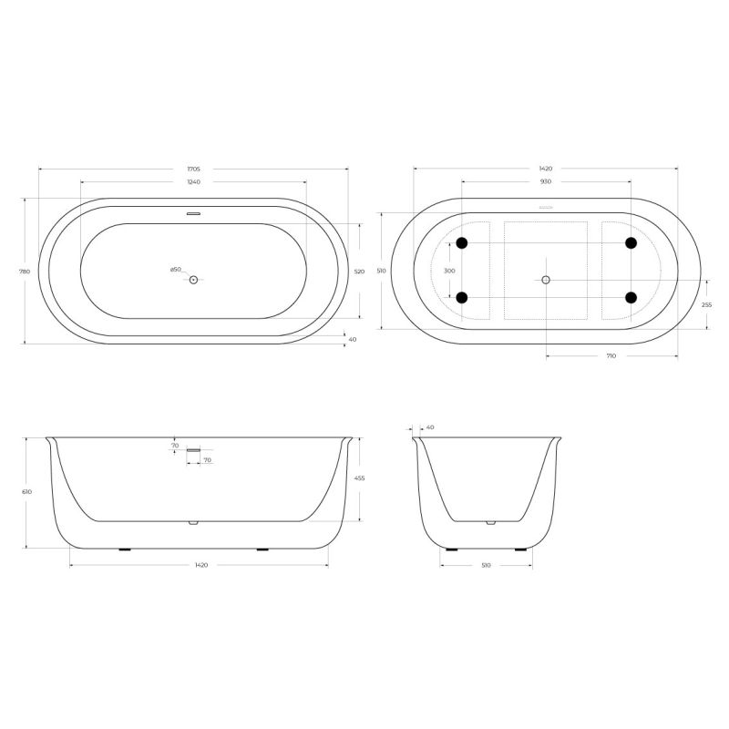 Акриловая ванна BELBAGNO BB709-1700-780