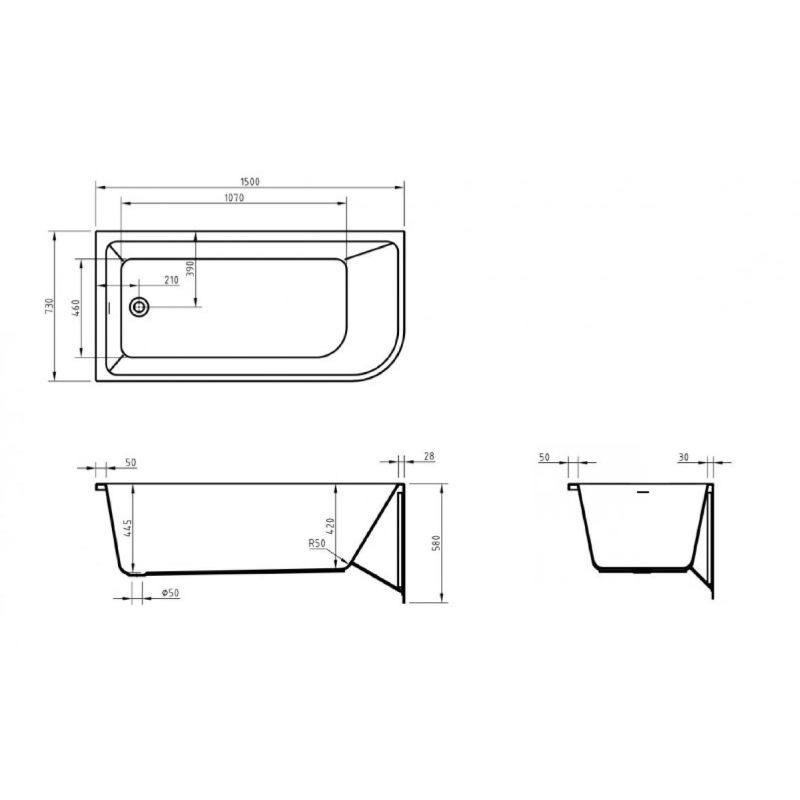 Акриловая ванна BELBAGNO BB712-1500-730-L