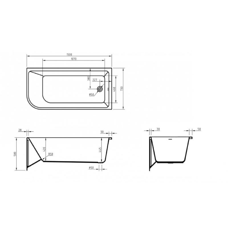 Акриловая ванна BELBAGNO BB712-1500-730-R