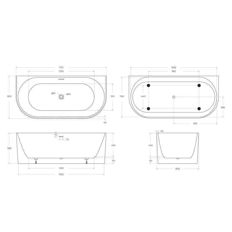 Акриловая ванна BELBAGNO BB713-1700-800