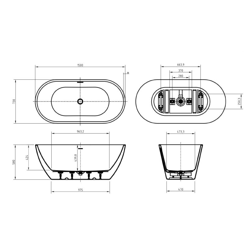 Акриловая ванна BELBAGNO UNO BB701-1500-730-K