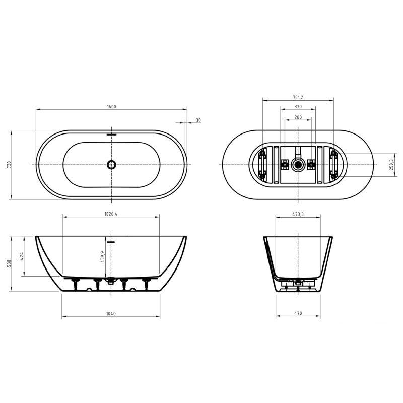Акриловая ванна BELBAGNO UNO BB701-1600-730-K