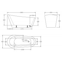 Акриловая ванна без перелива BELBAGNO BB63-1800-W0, 1800х870х850