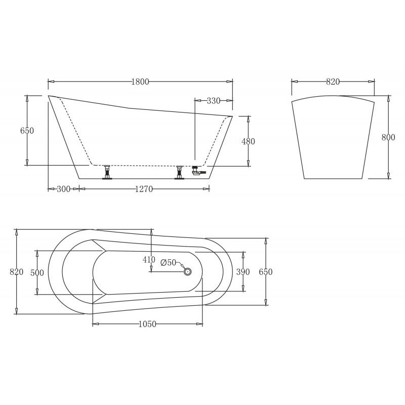 Акриловая ванна без перелива BELBAGNO BB63-1800-W0, 1800х870х850