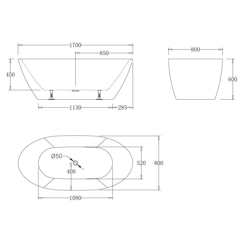 Акриловая ванна без перелива BELBAGNO BB77-1700-W0