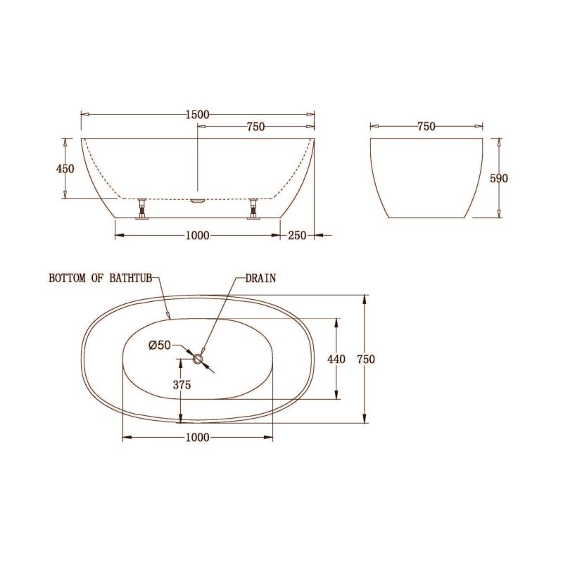 Акриловая ванна без перелива BELBAGNO BB81-1500-W0