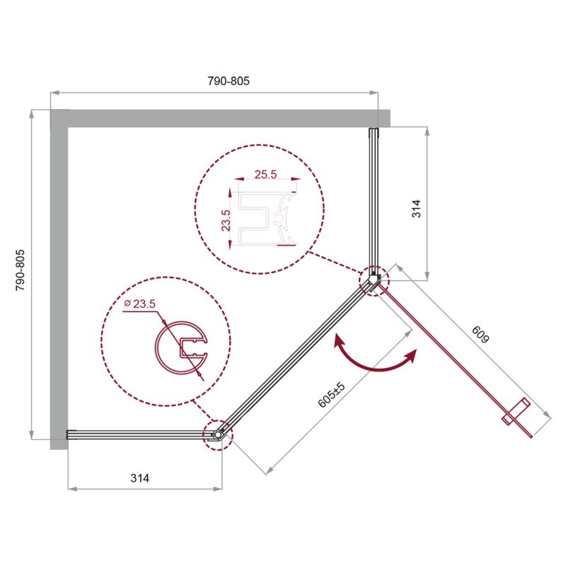 Душевой уголок BelBagno UNO-195-P-1-80-C-Cr