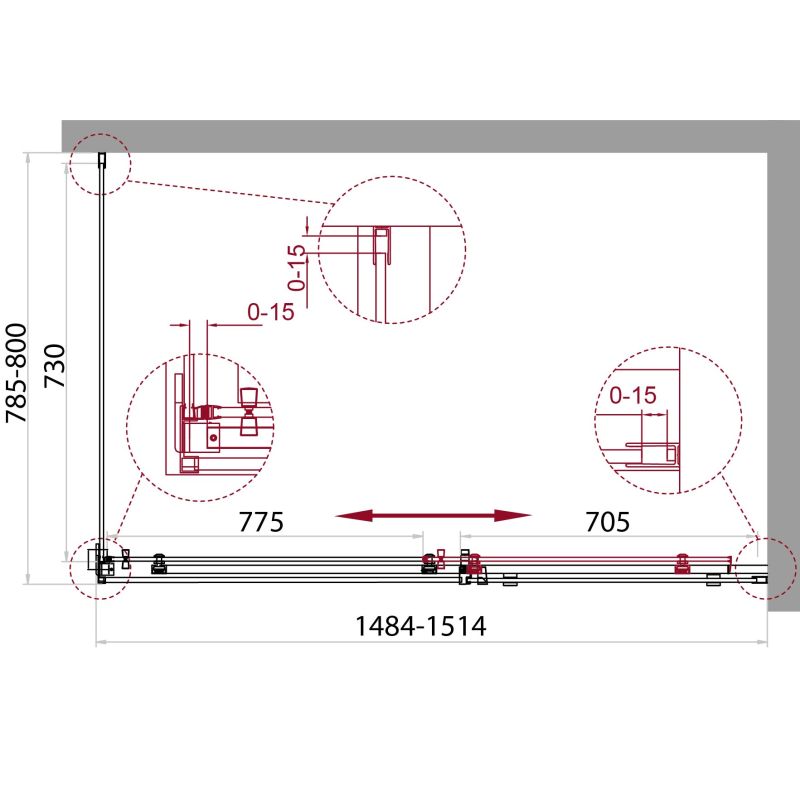 Душевой уголок BelBagno ACQUA-AH-1-150/80-C-Cr