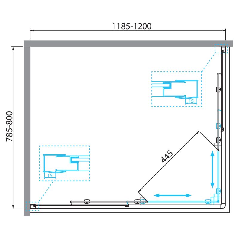 Душевой уголок BelBagno DUE-AH-2-120/80-C-Cr