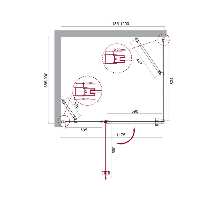 Душевой уголок BelBagno ETNA-AH-12-120/90-C-Cr
