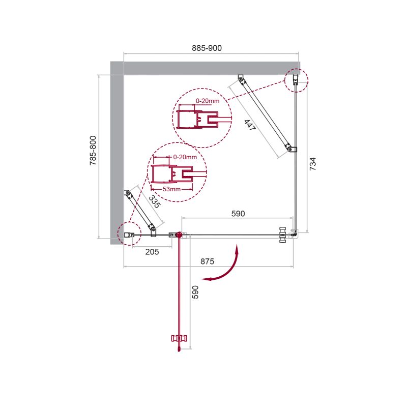 Душевой уголок BelBagno ETNA-AH-12-90/80-C-Cr