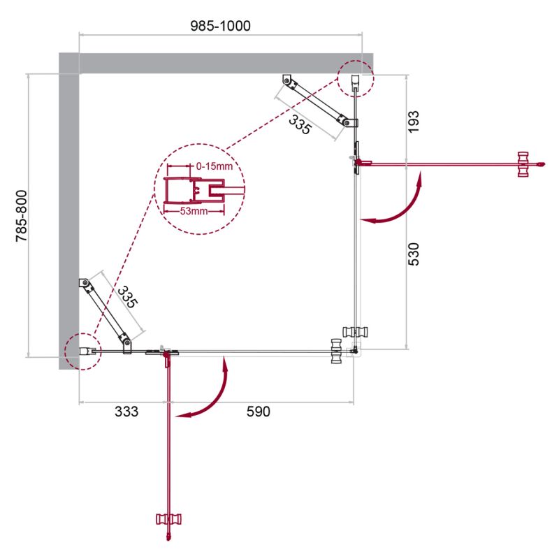 Душевой уголок BelBagno KRAFT-AH-22-100/80-C-Cr-L