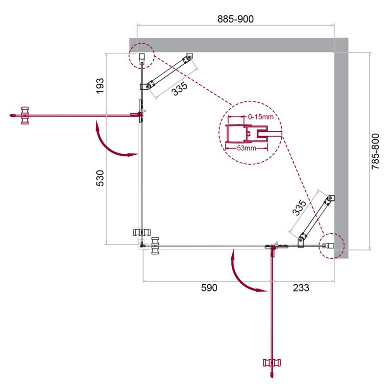 Душевой уголок BelBagno KRAFT-AH-22-90/80-C-Cr-R