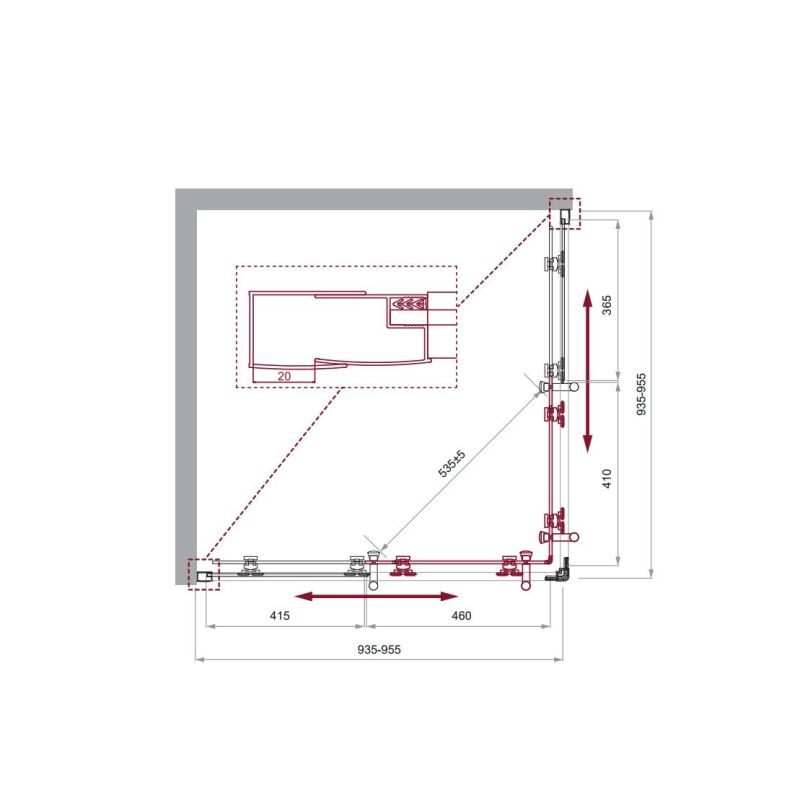 Душевой уголок BelBagno UNO-195-A-2-95-C-Cr