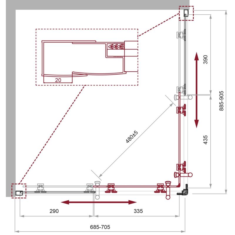 Душевой уголок BelBagno UNO-195-AH-2-90/70-C-Cr