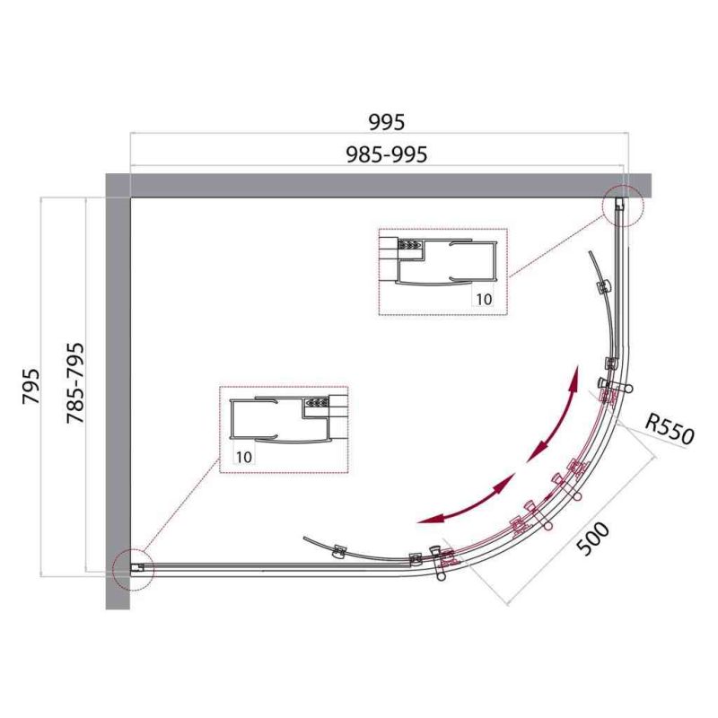 Душевой уголок BelBagno UNO-195-RH-2-100/80-C-Cr