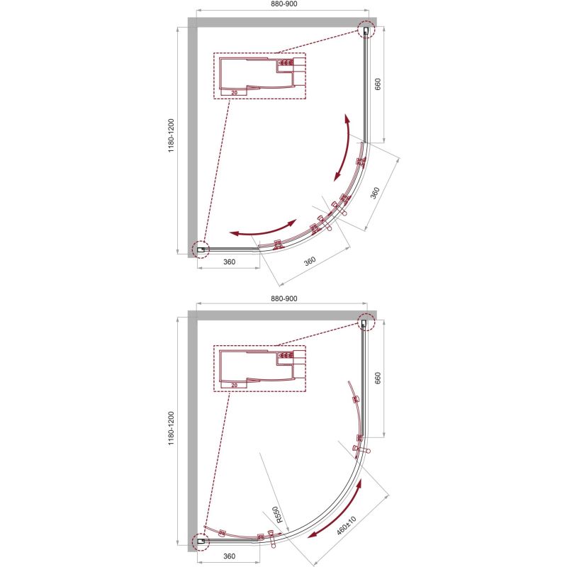 Душевой уголок BelBagno UNO-195-RH-2-120/90-C-Cr