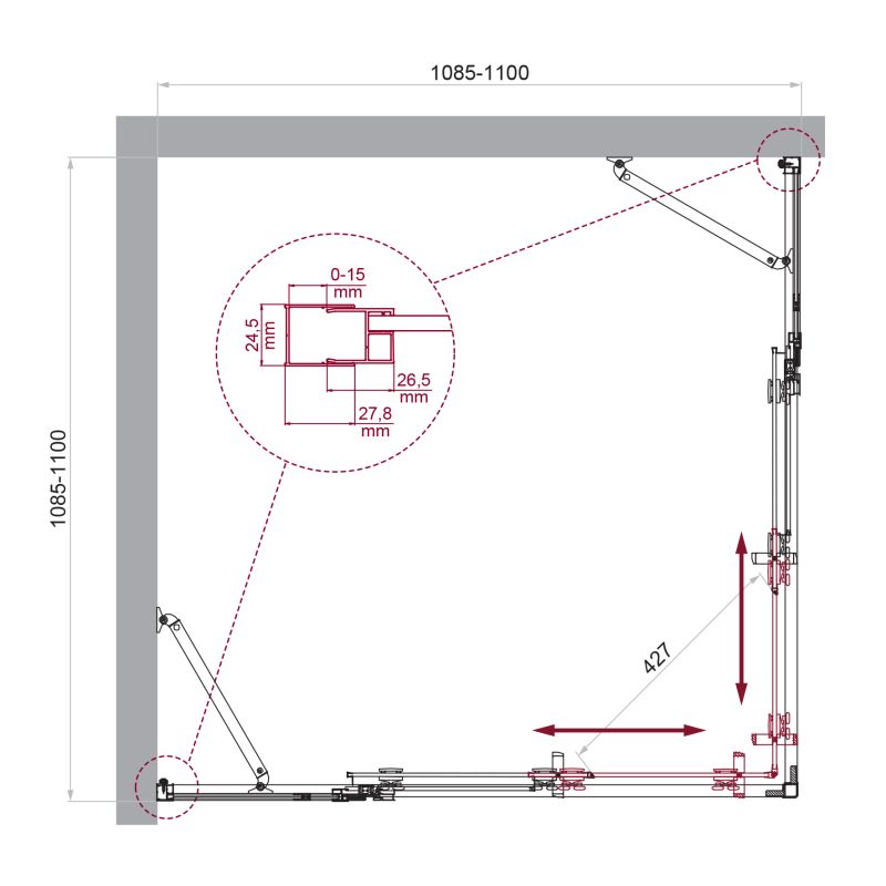 Душевой уголок BelBagno LUCE-A-22-80+30-C-Cr
