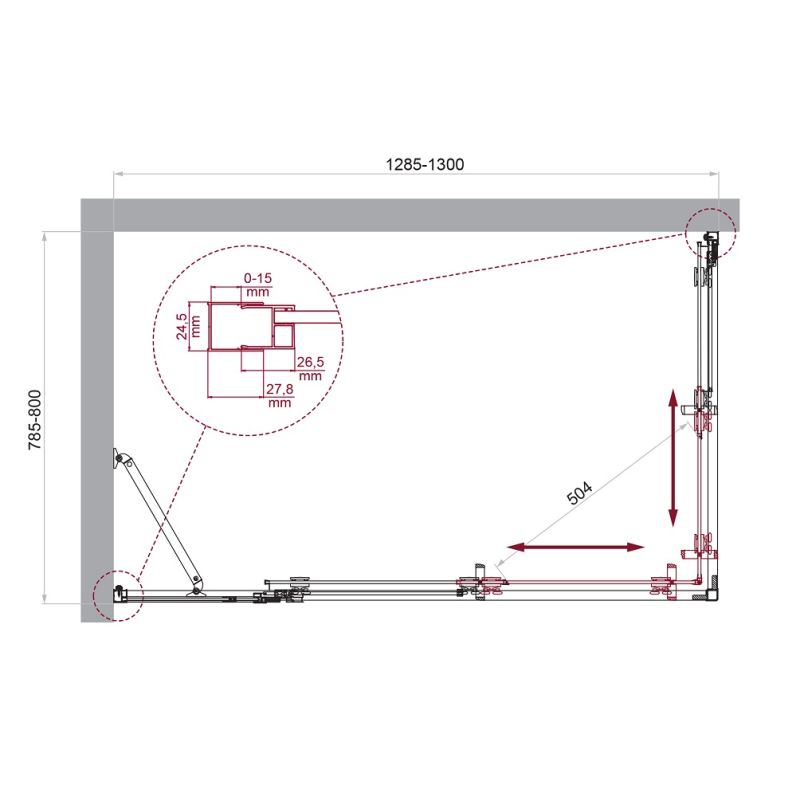 Душевой уголок BelBagno LUCE-AH-21-130/80-C-Cr