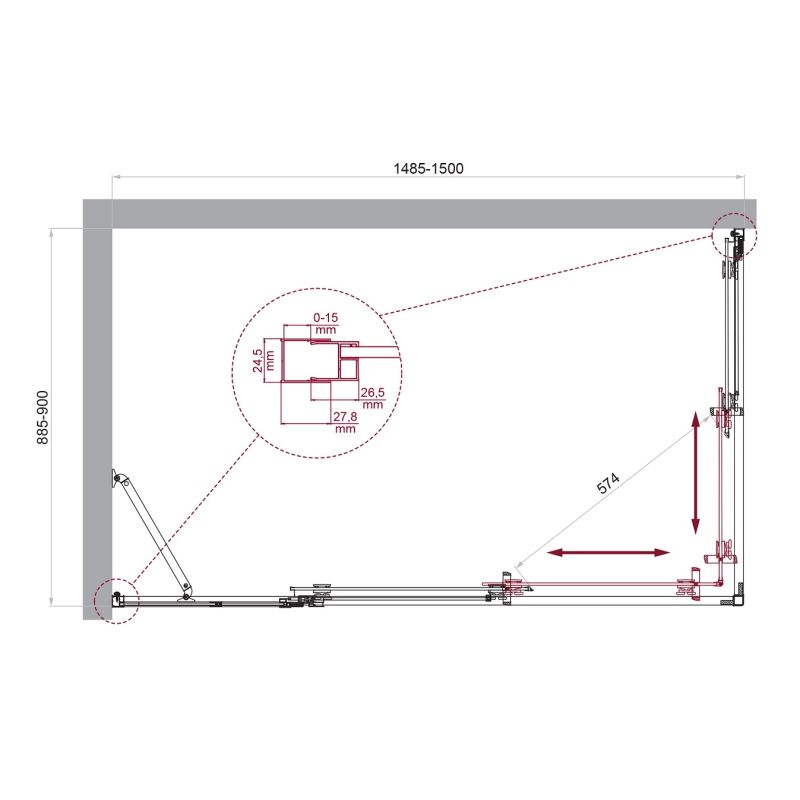 Душевой уголок BelBagno LUCE-AH-21-150/90-C-Cr