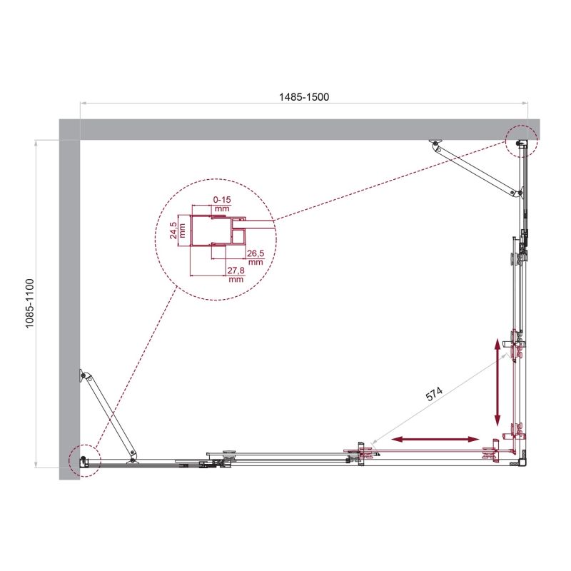 Душевой уголок BelBagno LUCE-AH-22-150/110-C-Cr