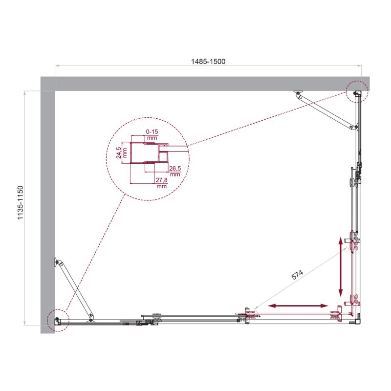 Душевой уголок BelBagno LUCE-AH-22-150/115-C-Cr