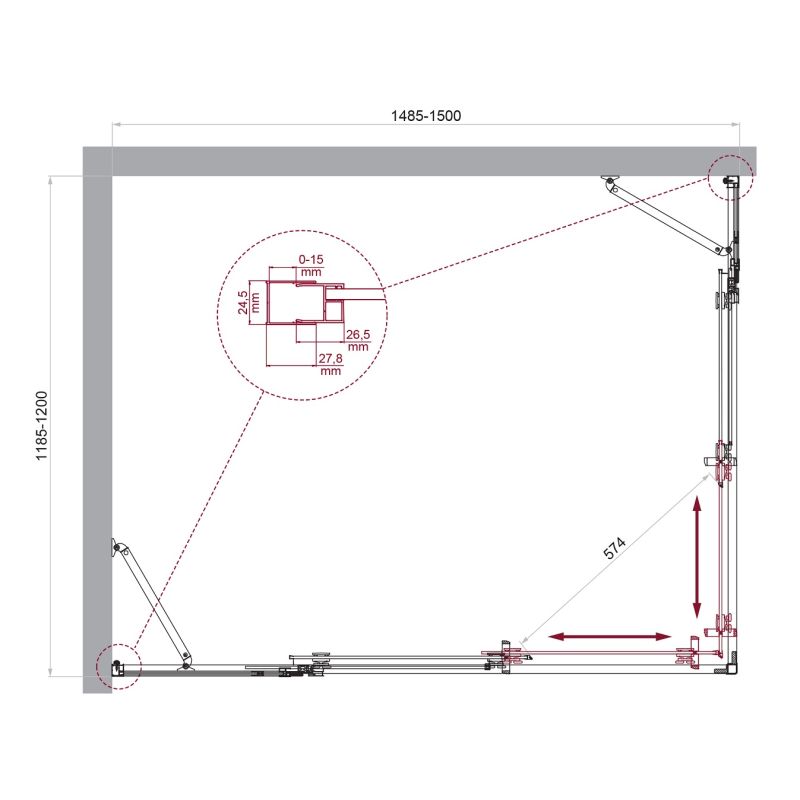 Душевой уголок BelBagno LUCE-AH-22-150/120-C-Cr