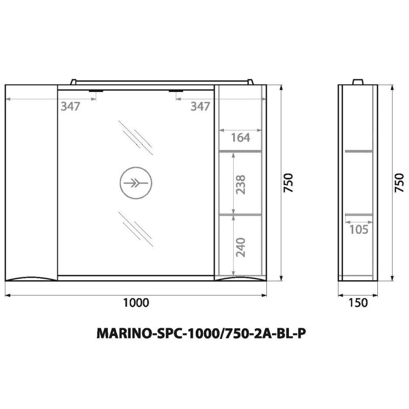 Зеркальный шкаф BelBagno MARINO-SPC-1000/750-2A-BL-P