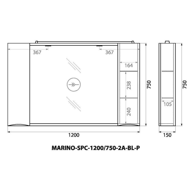 Зеркальный шкаф BelBagno MARINO-SPC-1200/750-2A-BL-P