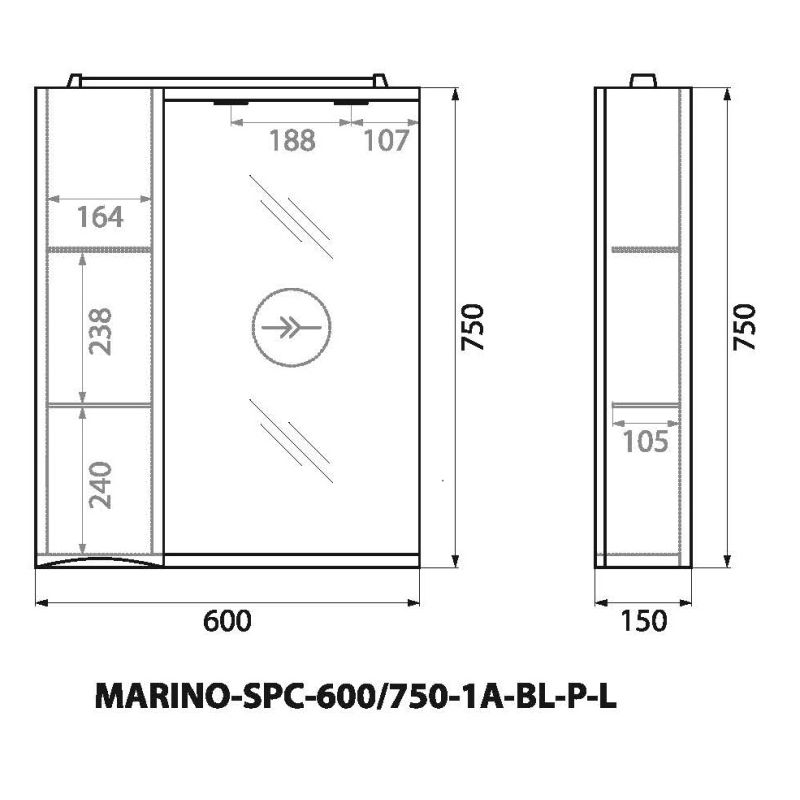 Зеркальный шкаф BelBagno MARINO-SPC-600/750-1A-BL-P-L
